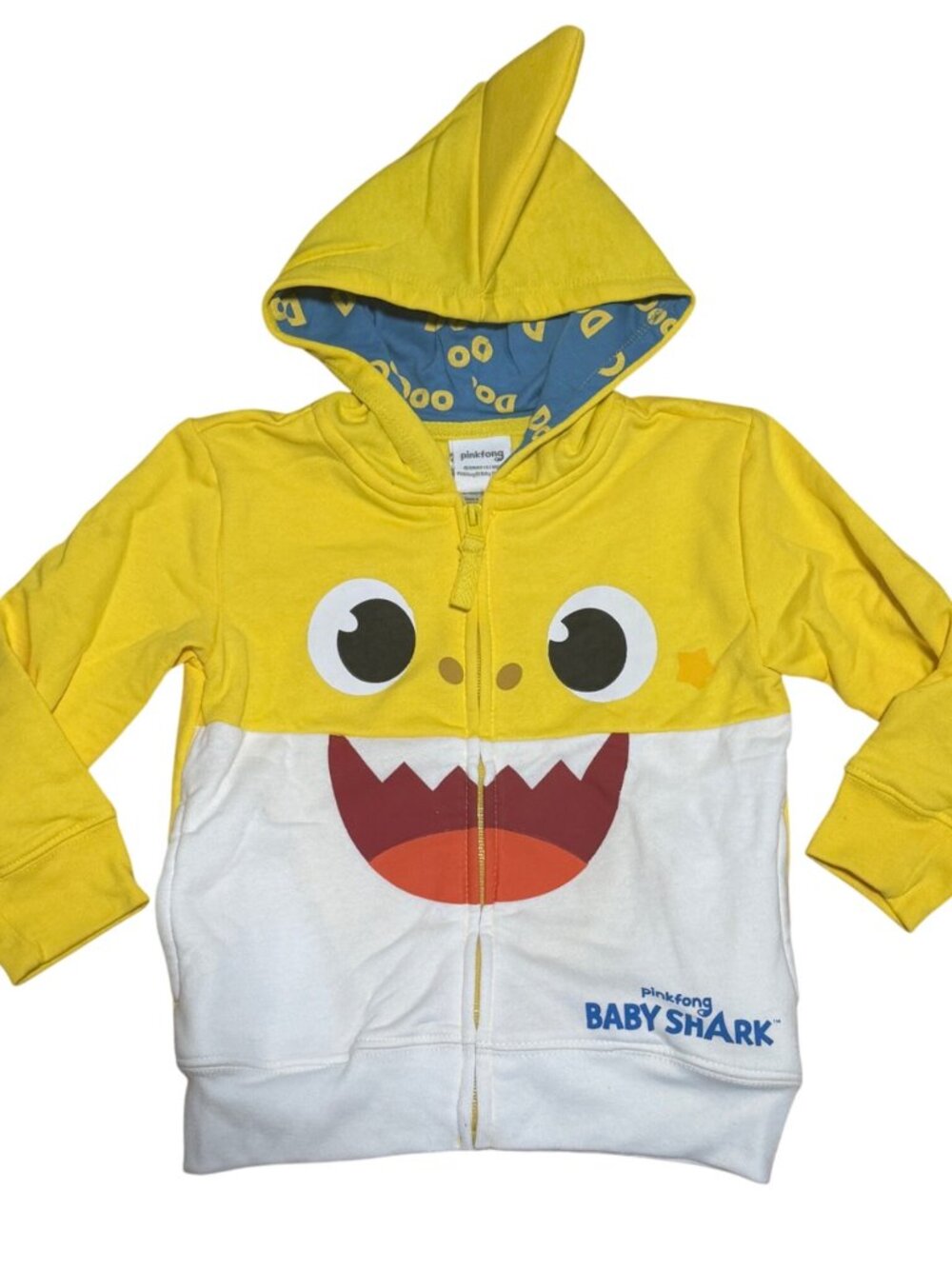 Baby Shark Yellow & White Hoodie 4T With Shark Face Design & Fin Hood By Pinkfon